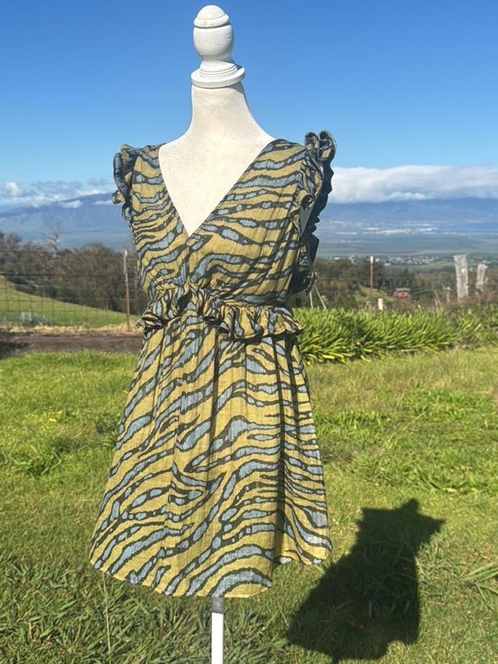 Anthropologie Sleeveless Ruffled Mini Dress Green beach Resortwear - Picture 3 of 6